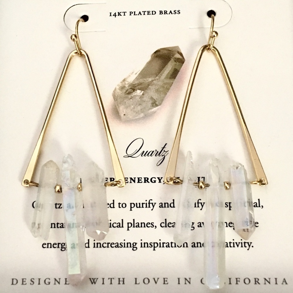 Geometric White Quartz 14KT Brass Earrings
